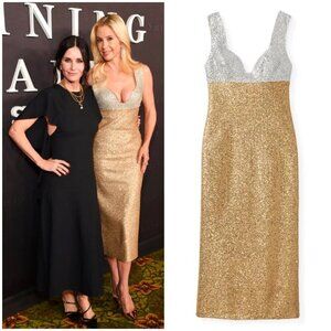 💕ST. JOHN💕 Bonded Scattered Sequin Knit Dress ~ Champagne/Copper 8 NWOT